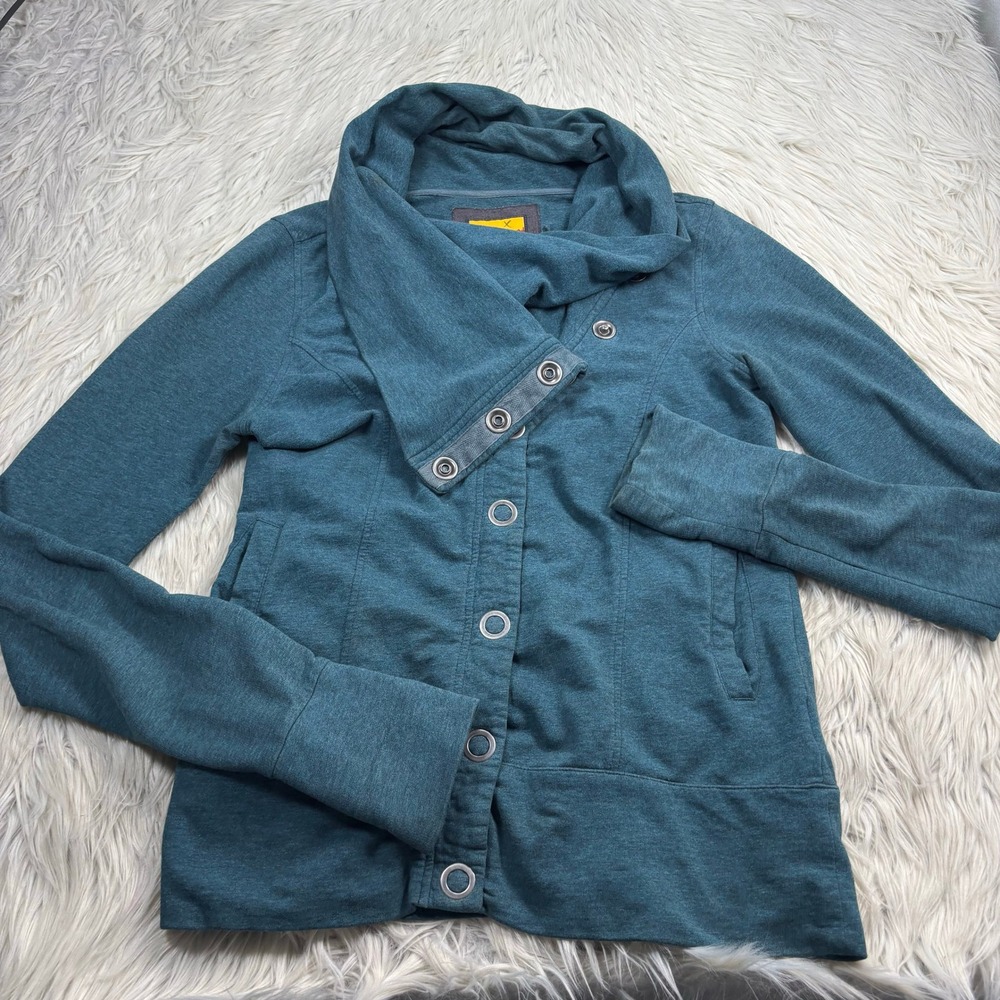 Brooklyn Industries Women's M Green Draped Snap Cowl Neck Cardigan Urban Y2K